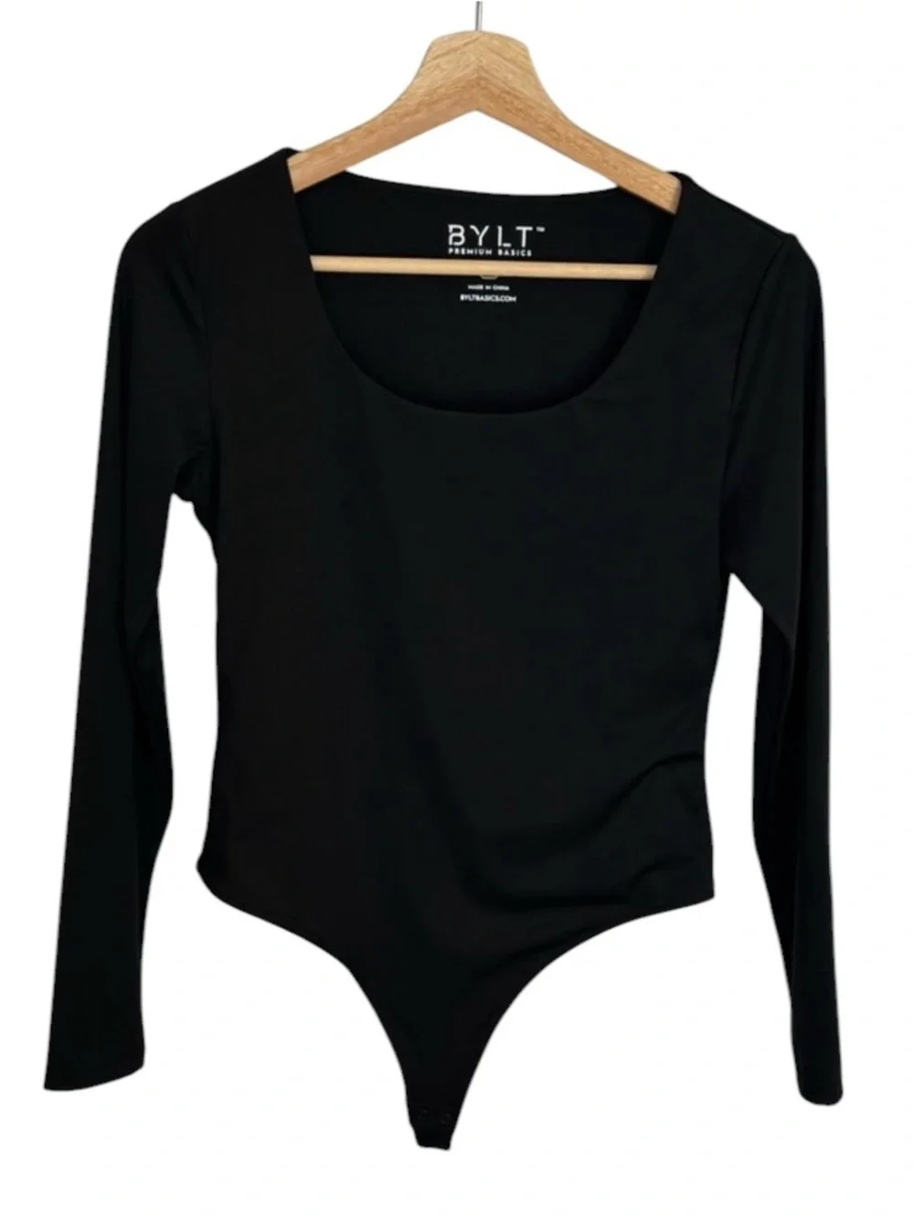 BYLT Premium Black Contour Scoopneck Long Sleeve Leotard Bodysuit - Picture 2 of 3